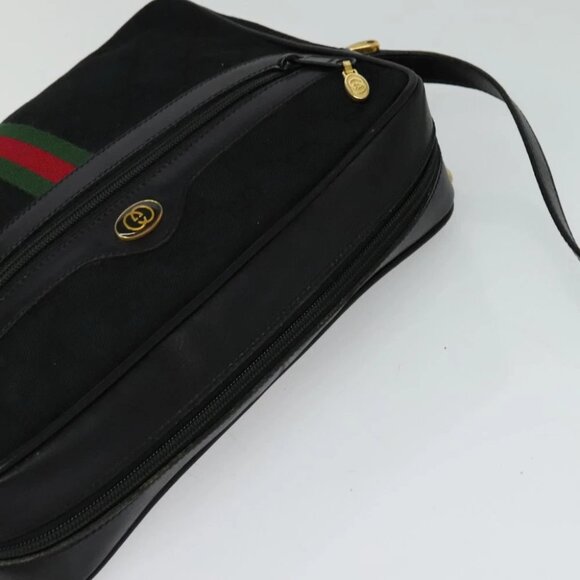 GUCCI GG Canvas Web Sherry Line Shoulder Bag Black Gold 37 0124071 Auth 125109 - Picture 8 of 15